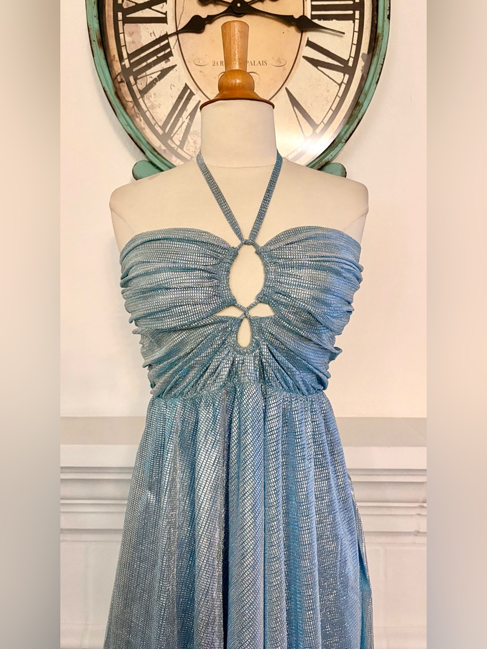 Adorable Midi Dress in Shimmering Light Blue